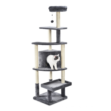 Großer Haustier Kitty Tower Sisal Post Holzbrett Hanges Spielzeug Super hohe Multi -Level -Plüsch -Katzenbaum